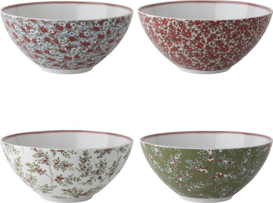 Laura Ashley Stockbridge Kommen set van 4 Schaaltjes Ø16 cm Kerst servies Geschenkdoos Schaaltjes