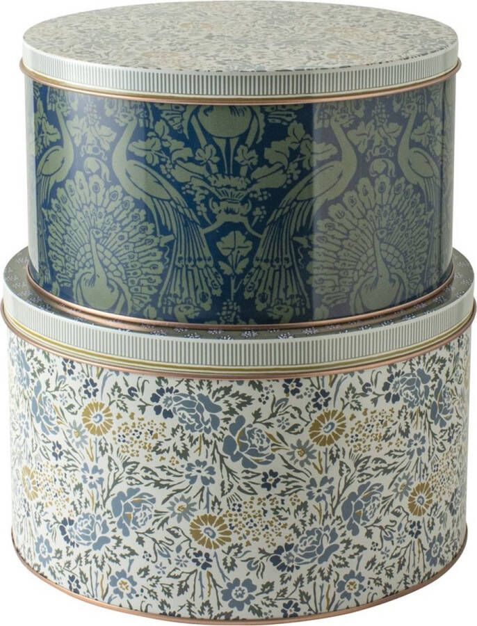 Laura Ashley Storage Collectables Koekjestrommels Bewaarblik rond Voorraadpotten Set van 2 Daniela en Peacock Geel