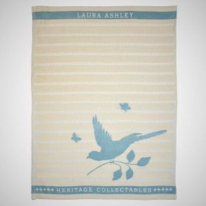 Laura Ashley theedoek Cobblestone Stripe bird blauw 50 x 70 cm