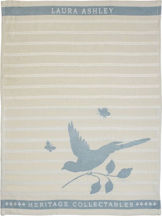 Laura Ashley theedoek Cobblestone Stripe bird blauw 50 x 70 cm