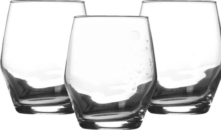 Lav Waterglazen tumblers Ella transparant glas 3x stuks 370 ml drinkglazen sapglazen