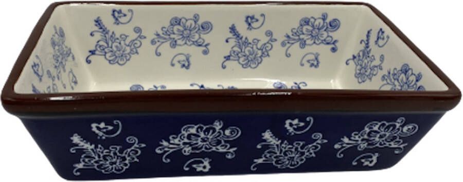 Lavandoux Ovenschaal keramisch Rechthoek Floral Lace Blue 25 x 13 cm cakevorm 1 liter Maat S | FLB-RH25 |