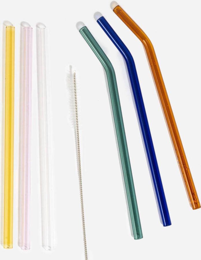 Lavantgardiste Herbruikbare Glazen Rietjes Gekleurd 6 Stuks Cocktail Rietjes Duurzaam Herbruikbaar Reinigingsborstel Geel Roze Transparant Oranje Blauw Groen