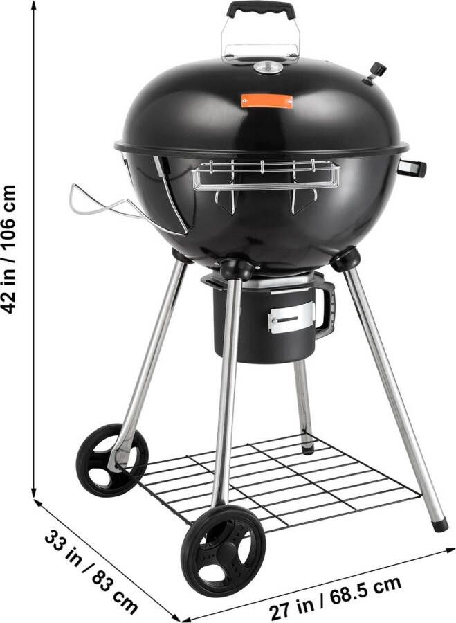 LaVida Barbecue BBQ Houtskool Grill ⌀ 56 CM Hoogte 104 CM Verrijdbaar Inwendige Thermometer Dekselhouder As Opvangbak Kruidenrek