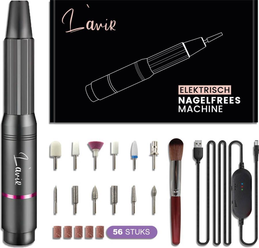 L'avir Elektrische Nagelvijl Nagelfrees Manicure en Pedicure set 11 Bitjes en 60 Schuurrolletjes 4 Extra accessoires