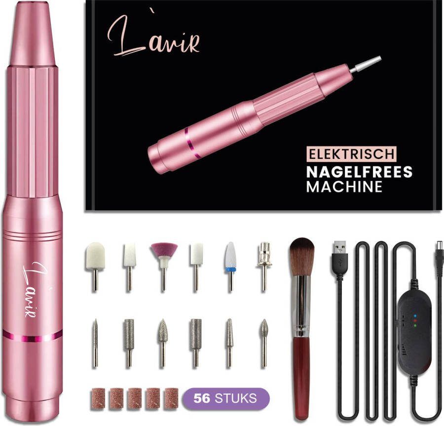 L'avir Elektrische Nagelvijl Nagelfrees Manicure en Pedicure set 11 Bitjes en 60 Schuurrolletjes 4 Extra accessoires