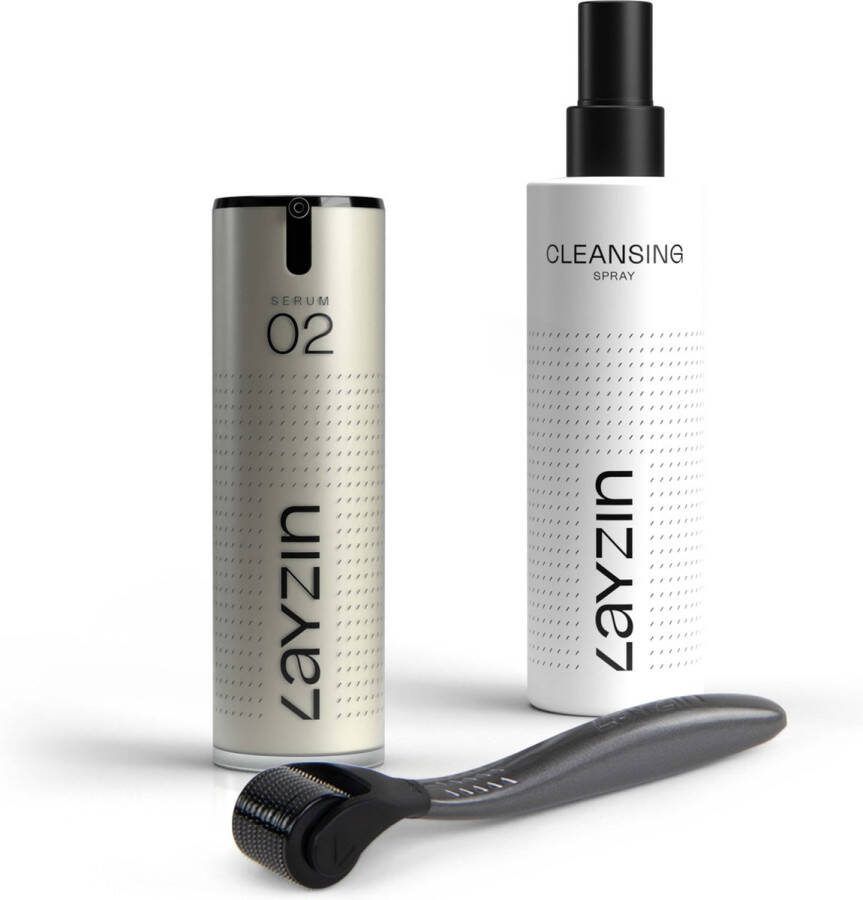 Layzin Dermaroller Anti-Aging Microneedling set 0.55mm Professionele Dermaroller met 30 ml Anti-aging serum + 200 ml Cleansing Spray intensieve anti-aging en huidverbetering vermindert rimpels & fijne lijntjes verbetert de huidstructuur
