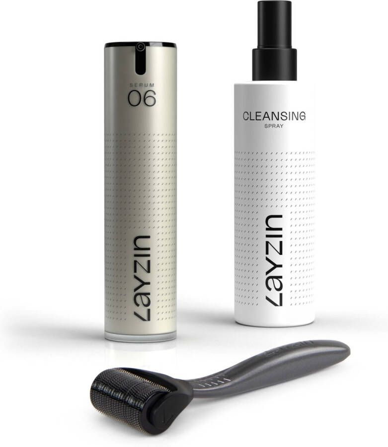 Layzin Dermaroller Haargroei set 1.2mm Professionele Dermaroller met 50 ml haargroei serum + 200 ml Cleansing Spray Stimuleert Haargroei Stopt Haaruitval Versterkt aanwezige haren