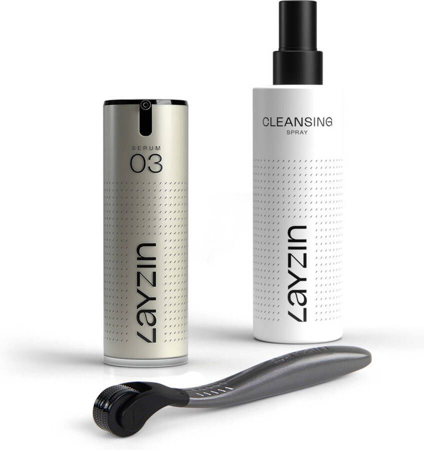Layzin Dermaroller Under Eye Microneedling set 0.55mm rollerkop 30 ml Oogserum + 200 ml Cleansing Spray vermindert donkere kringen en wallen verbetert de doorbloeding onder de ogen vermindert fijne lijntjes rimpels en kraaienpootjes