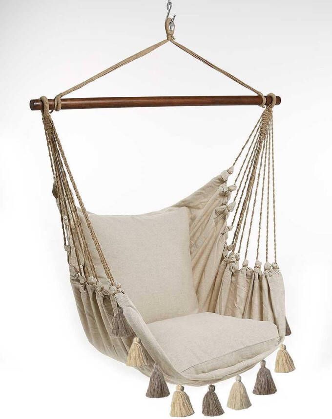 Lazy Rezt Hangstoel XL nature met kwastjes | incl. 2 kussens 60x60 cm