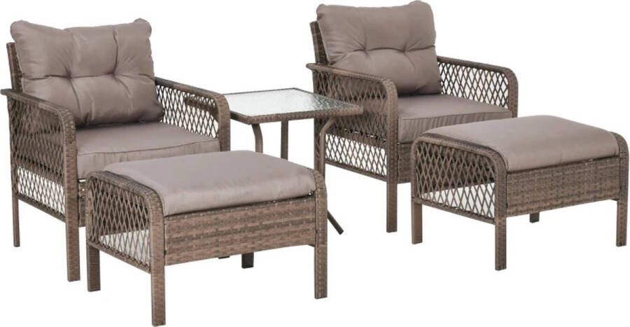 LBB Balkonset 2 personen Tuinset Bistroset Bruin 3 delig Met kussens Tuintafel en 2 stoelen Gecoat staal Onderhoudsvrij staal