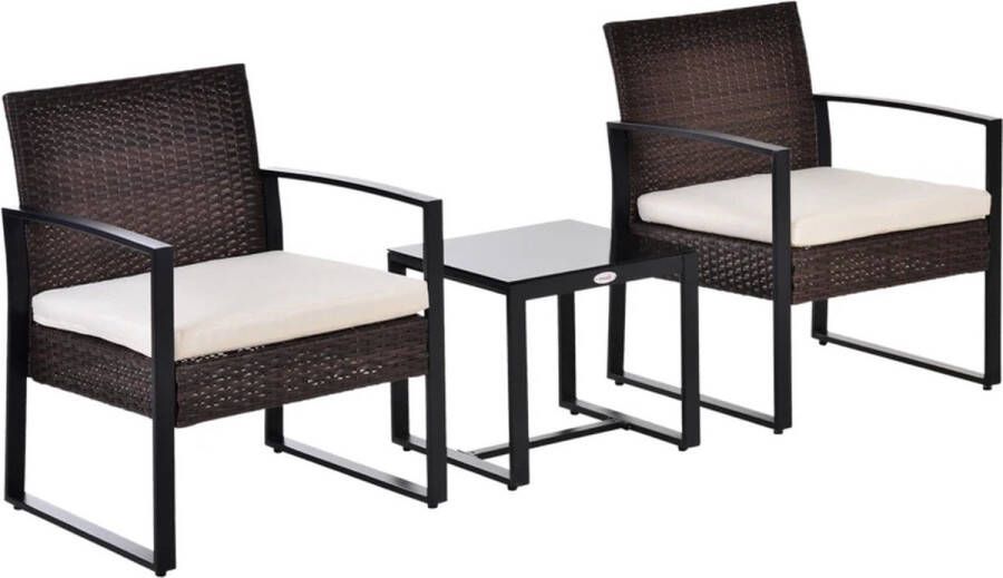 LBB Balkonset 2 personen Tuinset Bistroset Bruin 3 delig Tuintafel en 2 stoelen 2 personen Gecoat staal Onderhoudsvrij staal