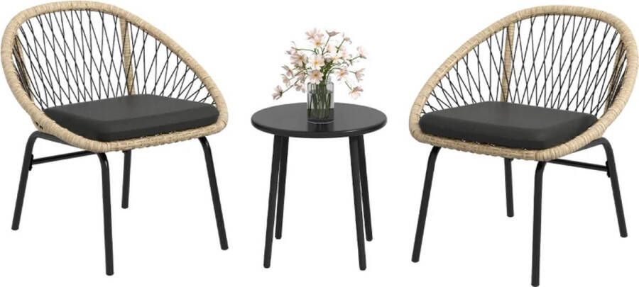 LBB Balkonset 2 personen Tuinset Bistroset Bruin Weerbestendig 3 delig Tuintafel en 2 stoelen 2 personen Gecoat staal Onderhoudsvrij staal