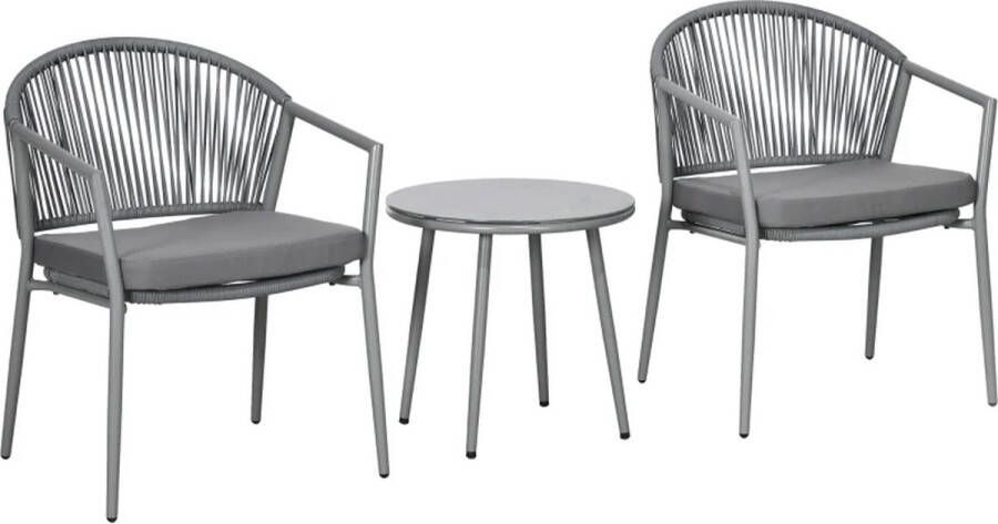 LBB Balkonset 2 personen Tuinset Bistroset Grijs- 3 delig Tuintafel en 2 stoelen 2 personen Gecoat staal Onderhoudsvrij staal