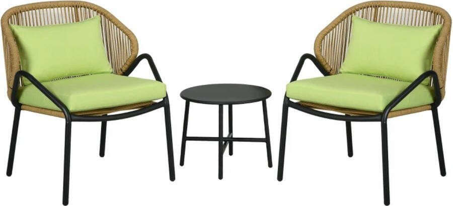 LBB Balkonset 2 personen Tuinset Bistroset Groen 3 delig Met kussens Tuintafel en 2 stoelen Gecoat staal Onderhoudsvrij staal