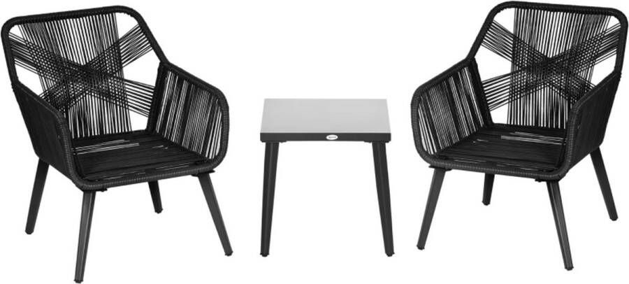 LBB Balkonset 2 personen Tuinset Bistroset Zwart 3 delig Tuintafel en 2 stoelen 2 personen Gecoat staal Onderhoudsvrij staal