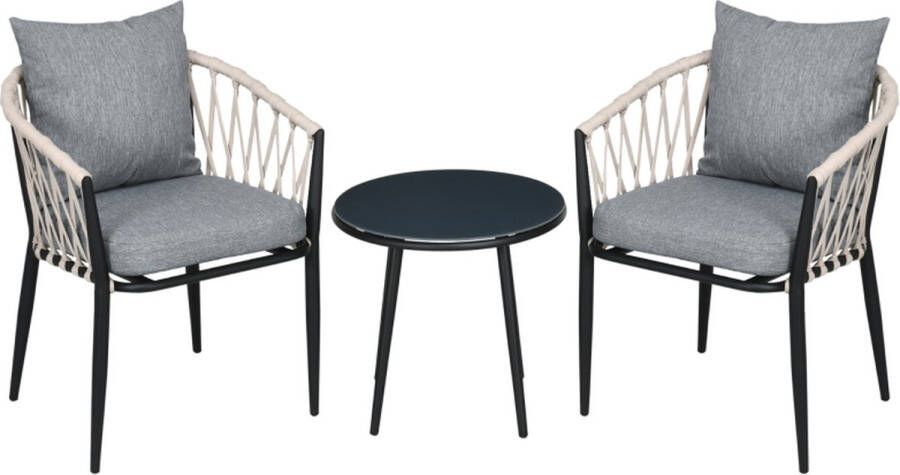 LBB Balkonset 2 personen Tuinset Bistroset Zwart 3 delig Tuintafel en 2 stoelen 2 personen Gecoat staal Onderhoudsvrij staal