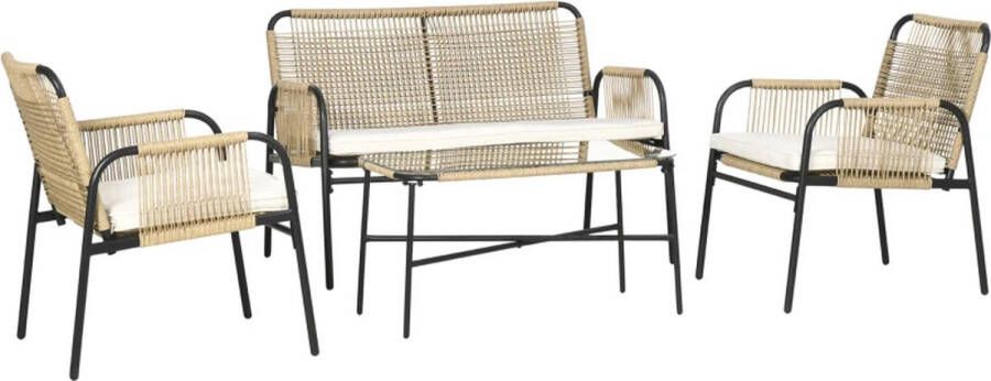 LBB Balkonset Tuinset Bistroset Naturel 4 delig Met kussens Tuintafel en 4 stoelen 4 Personen Gecoat staal Onderhoudsvrij staal