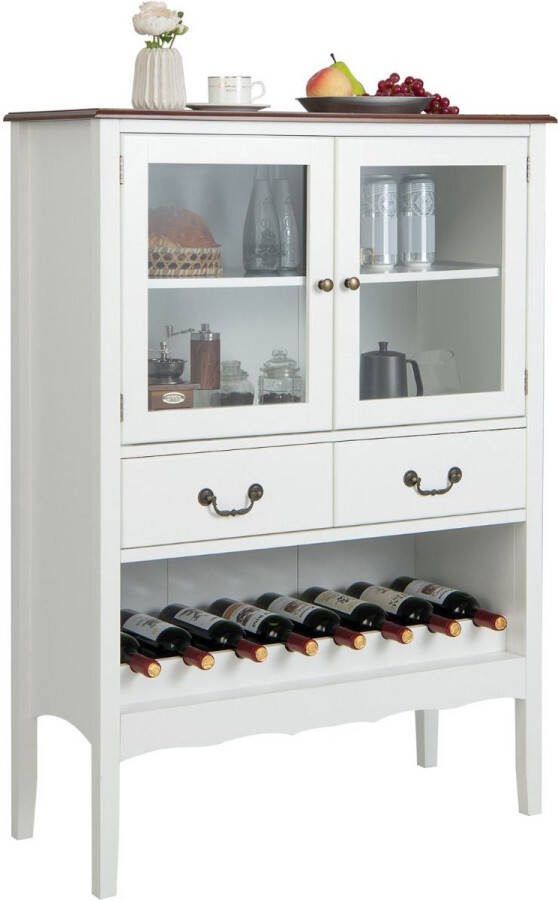 LBB Barkast Wijnrek Keukentrolley Wijnkast Serveerwagen 90 cm x 40 cm x 126 5 cm Wijnfleshouder Wijnglazenhouder Donkerbruin
