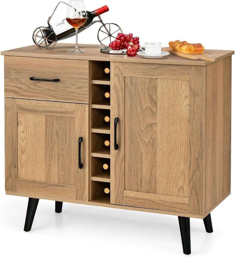 LBB Barkast Wijnrek Keukentrolley Wijnkast Serveerwagen 90 x 40 x 79 cm Wijnfleshouder Wijnglazenhouder Bruin