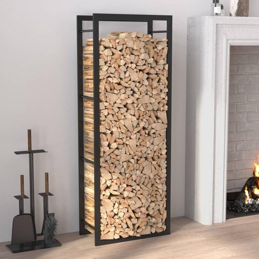 LBB Brandhoutrek Houtopslag 50x28x132cm( BxHxD) Zwart Staal Haardhout opslag – Haardhoutrek Binnen en buiten