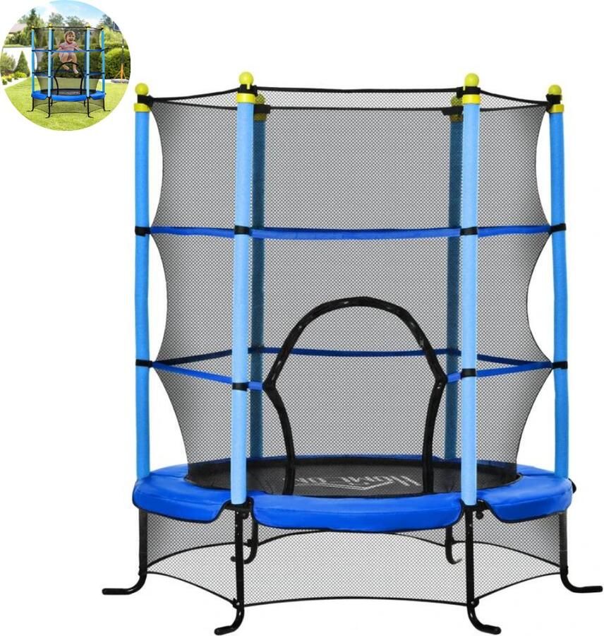 LBB Kinder trampoline Met veiligheidsnet Speelgoed Mini trampoline Klein Kinderen Blauw Ø140 cm