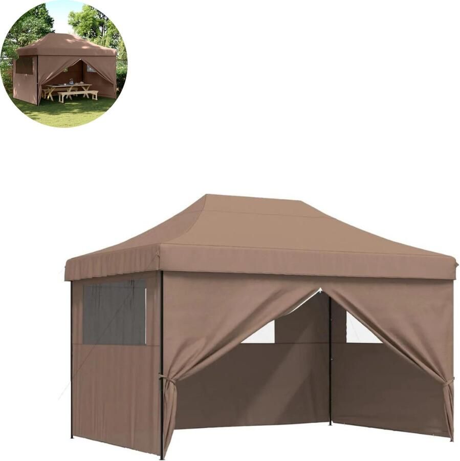 LBB Partytent opvouwbaar Paviljoen 3x4 Easy up Waterdicht met Zijwanden Weerbestendig Bruin