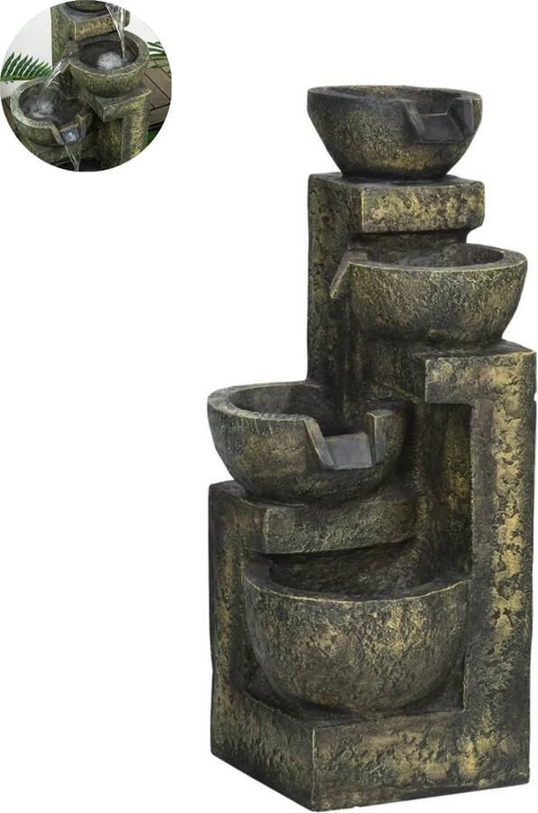 LBB Waterornament Buiten Tuin Water Fontein Met Lichten Waterval Ontwerp Kamerfontein Tuindecoratie Met Pomp 25 x 24 x 60 cm