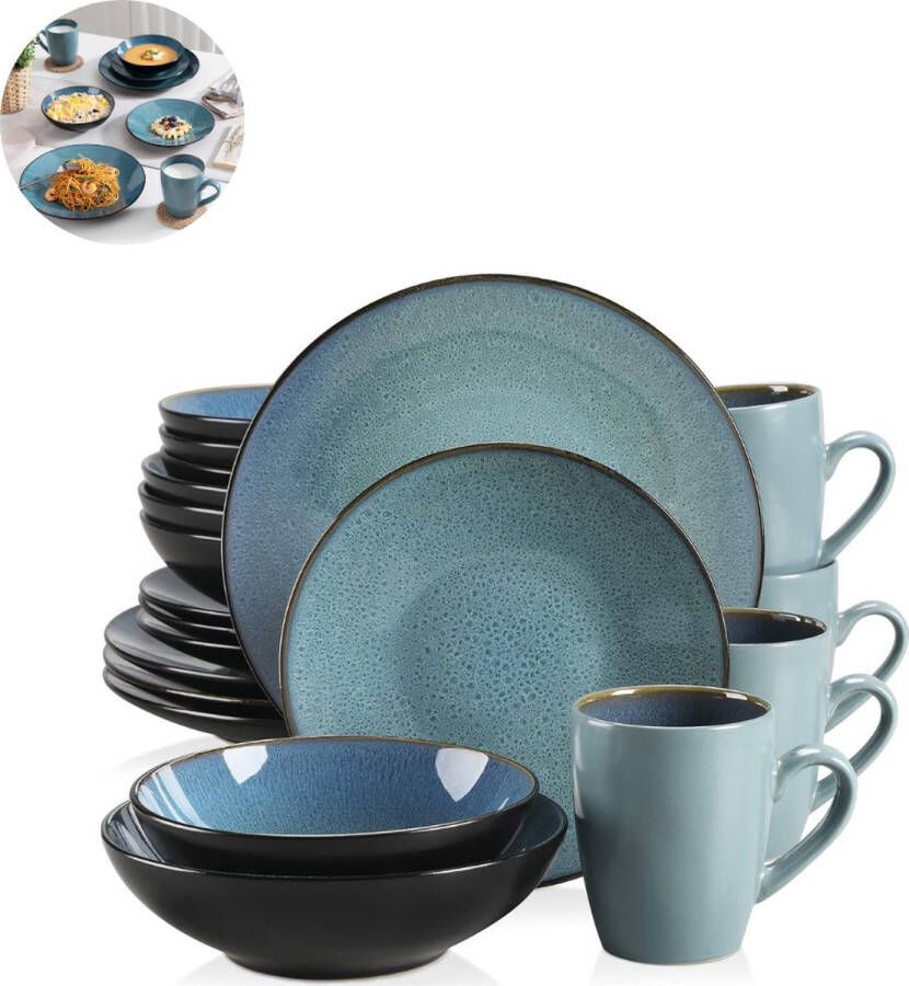 LBB Luxe Serviesset – 16 delig – 4 persoons – Porselein Bordenset – Dinner platen – Dessertborden Kommen Mokken Schaaltjes Groen