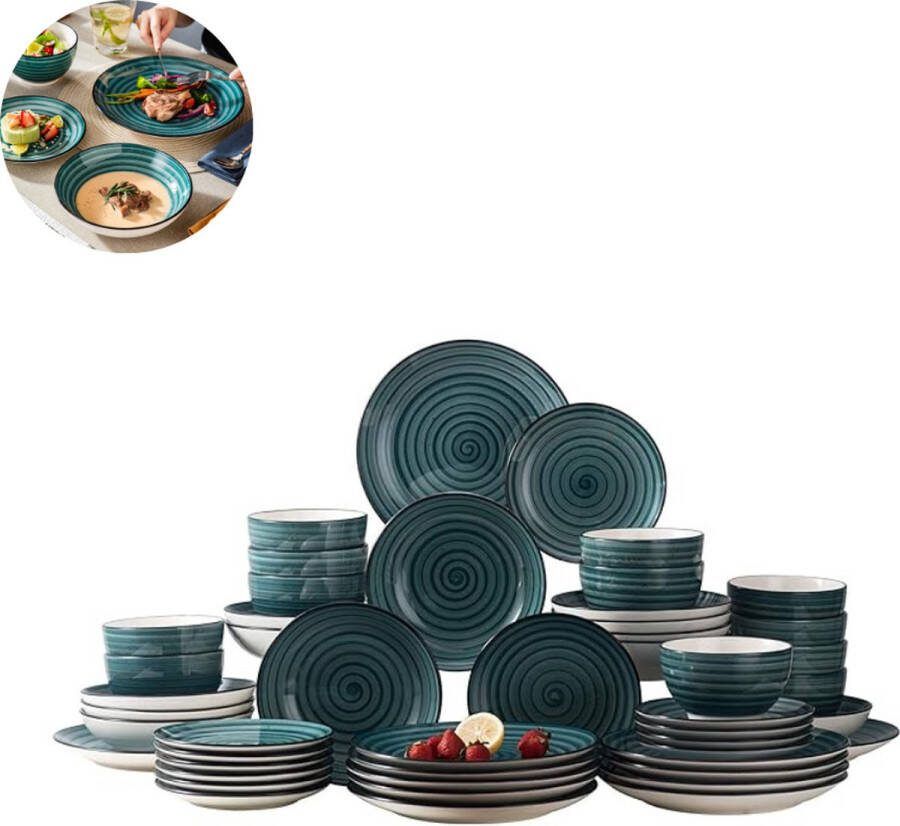 LBB Luxe Serviesset – 32 delig – 12 persoons – Porselein Bordenset – Dinner platen – Dessertborden Kommen Mokken Schaaltjes Groen