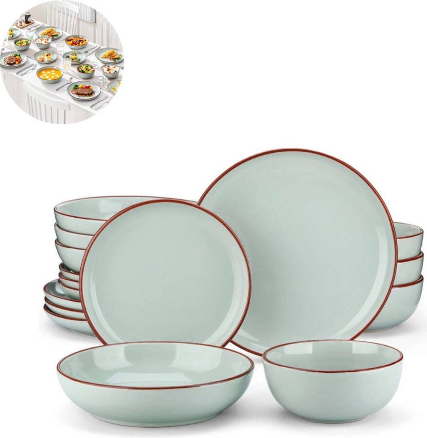 LBB Luxe Serviesset – 32 delig – 8 persoons – Porselein Bordenset – Dinner platen – Dessertborden Kommen Mokken Schaaltjes Jade Nimf