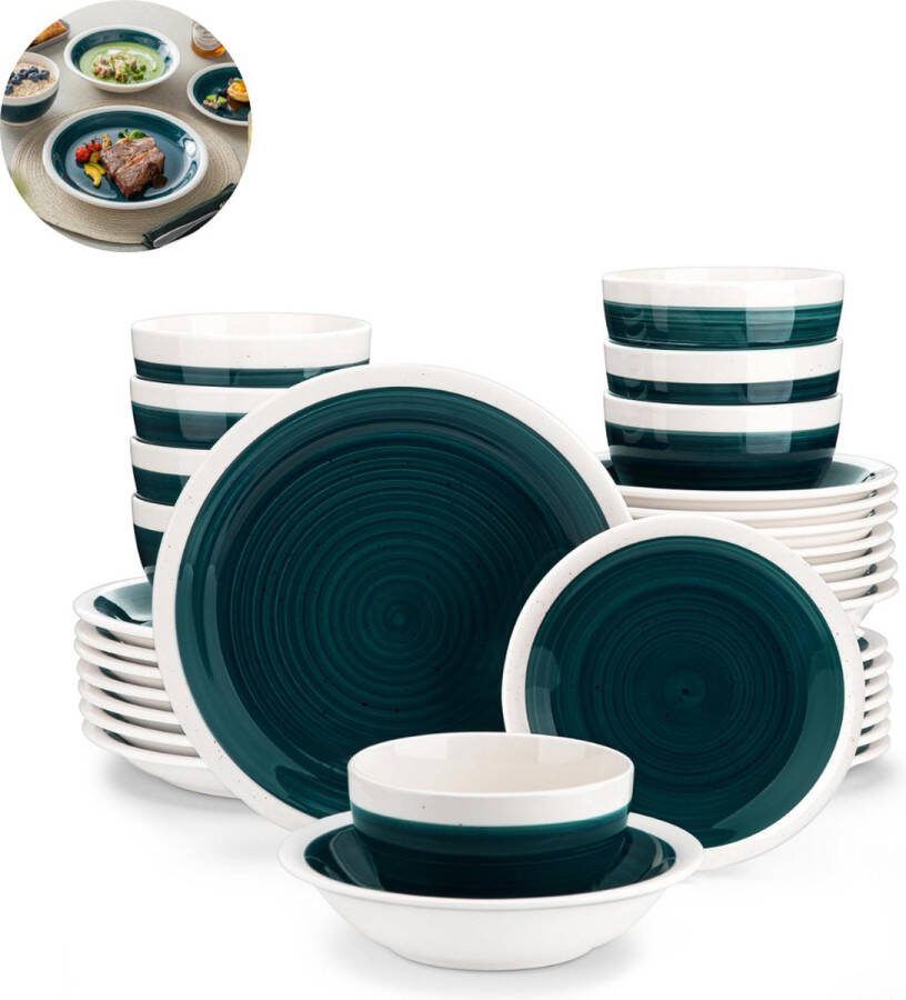 LBB Luxe Serviesset – 32 delig – 8 persoons – Porselein Bordenset – Dinner platen – Dessertborden Kommen Schaaltjes Groen