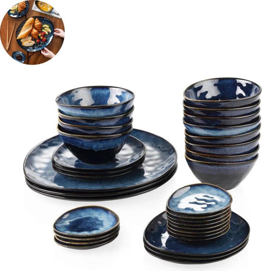 LBB Luxe Serviesset 33 delig Porselein Bordenset – Dinner platen – Dessertborden Kommen Schaaltjes Starry Blauw