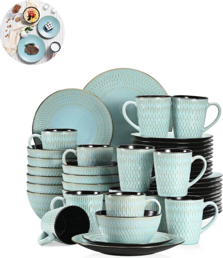 LBB Luxe Serviesset – 48 delig – 12 persoons – Porselein Bordenset – Dinner platen – Dessertborden Kommen Mokken Groen