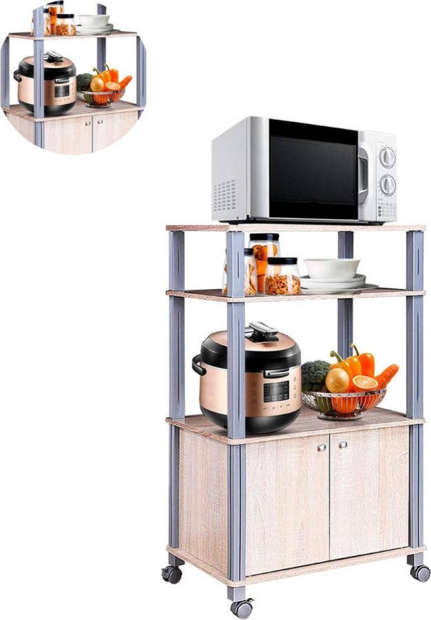 LBB Magnetronkast Keukenkast Keukenrek Staand Ovenkast Rek 60 x 40 x 98 cm Organizers Dubbele Draagplank Aanrecht Organiser