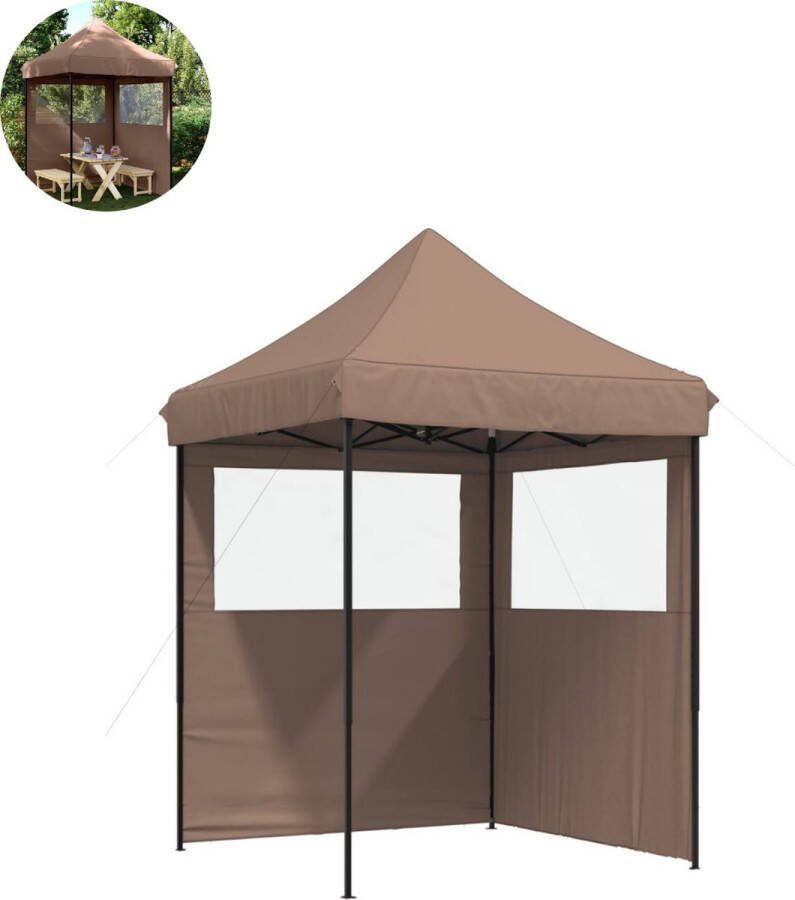 LBB Partytent opvouwbaar Paviljoen 2x2 Easy up Waterdicht met Zijwanden Weerbestendig Bruin