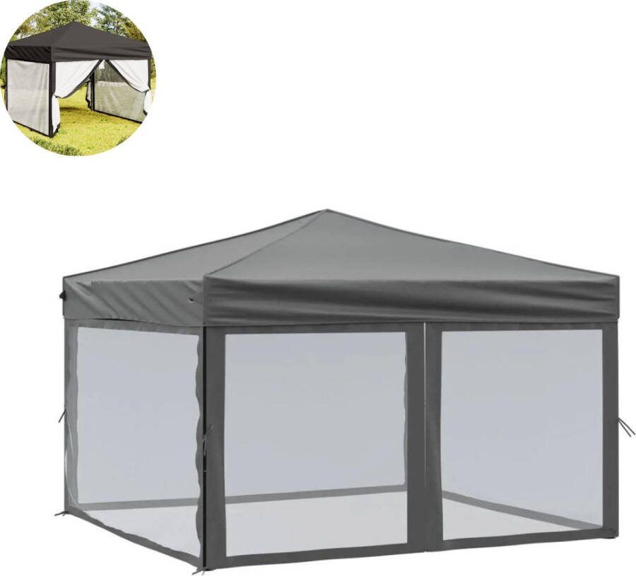 LBB Partytent opvouwbaar Paviljoen 3x3 Easy up Waterdicht met Zijwanden Weerbestendig Antraciet