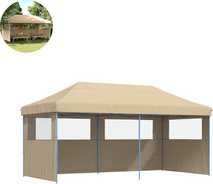 LBB Partytent opvouwbaar Paviljoen 3x6 Easy up Waterdicht met Zijwanden Weerbestendig Beige