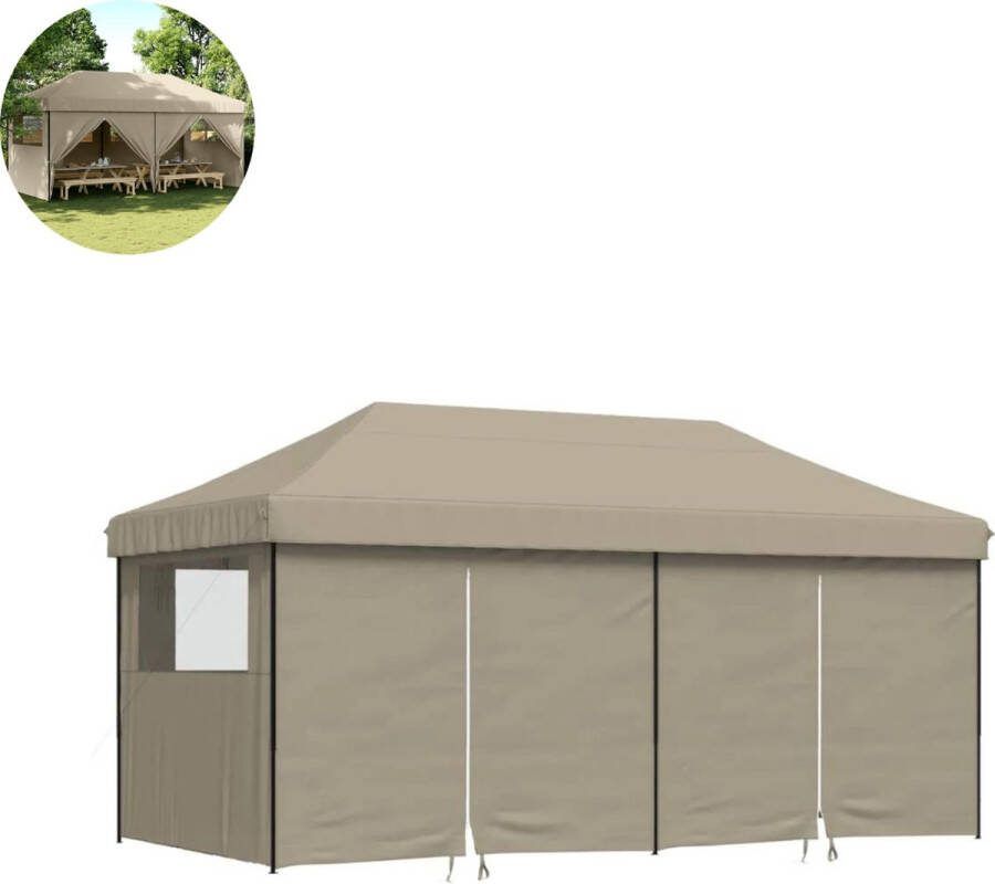 LBB Partytent opvouwbaar Paviljoen 3x6 Easy up Waterdicht met Zijwanden Weerbestendig Taupe