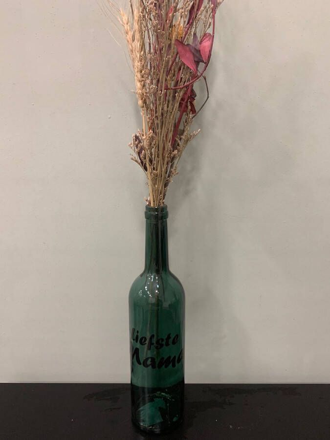 Lbm Droogbloemen in gekleurd vaasje liefste mama moederdag oma turquoise fles cadeau