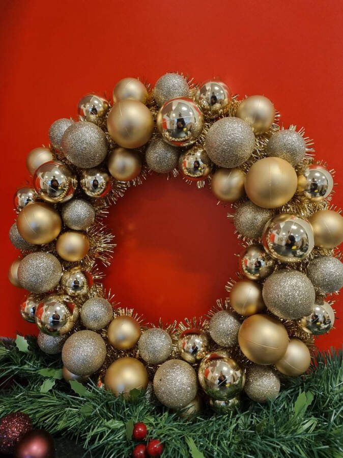 Lbm kerstballen krans goud 40cm