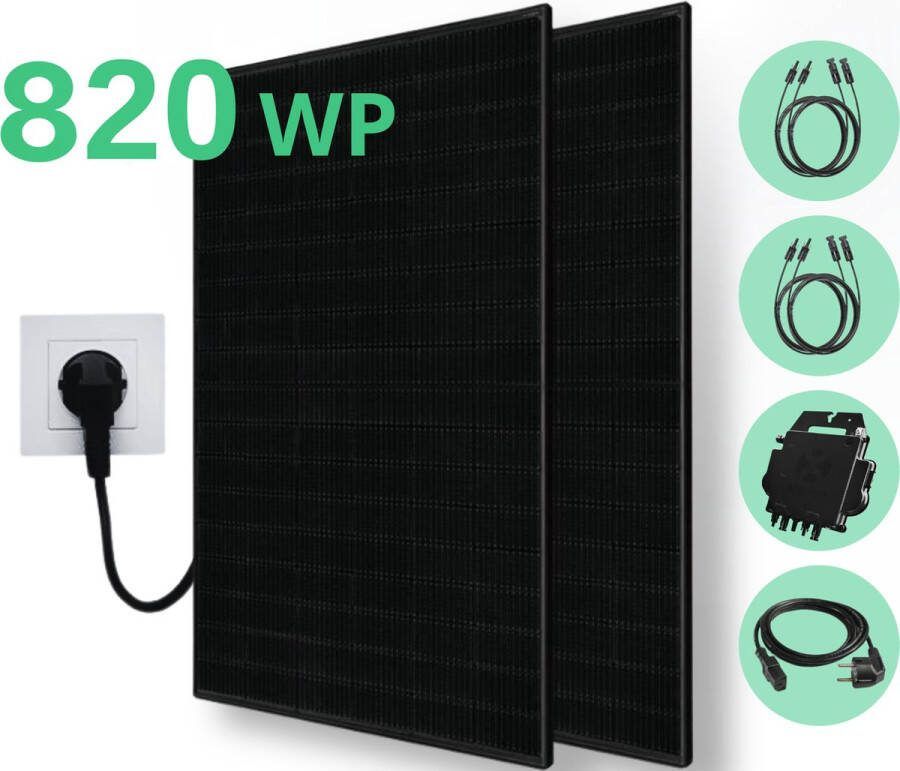 LDY Zonnepanelen met Stekker Zonnepanelen Plat Dak Zonnepanelen Compleet Pakket Binnen 3 jaar Terugverdiend 820Wp panelen + 600W Micro omvormer Full Black Garantie Plug & Play