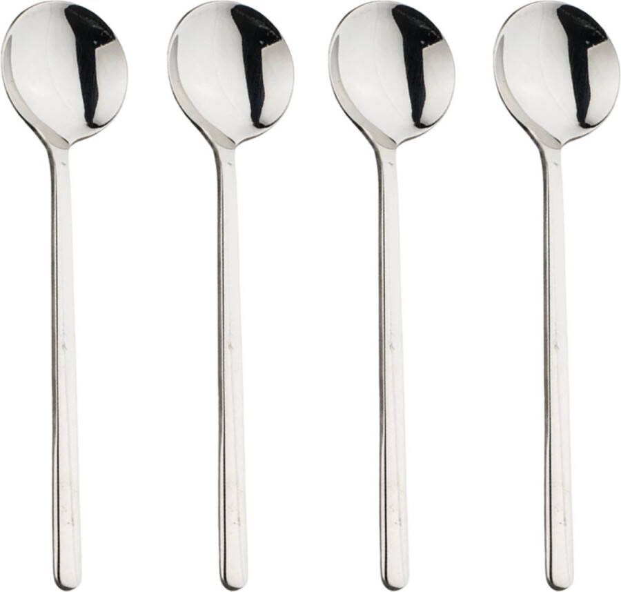 Le Cava Luxe Koffielepels Set van 4 stuks Latte Macchiato lepels Theelepels 13.7 cm Zilver
