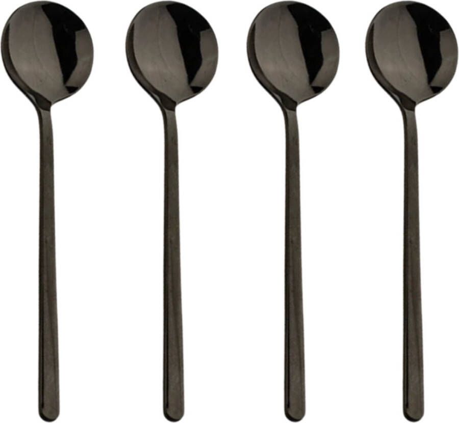Le Cava Luxe Koffielepels Set van 4 stuks Latte Macchiato lepels Theelepels 13.7 cm Zwart