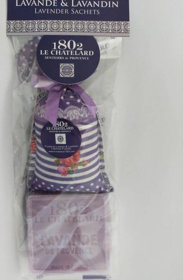 Le Chatelard 1802 Geurzakje lavendel met Marseille lavendel zeep 100gr Franse handzeep Marseillezeep Geurzakje voor kledingkast