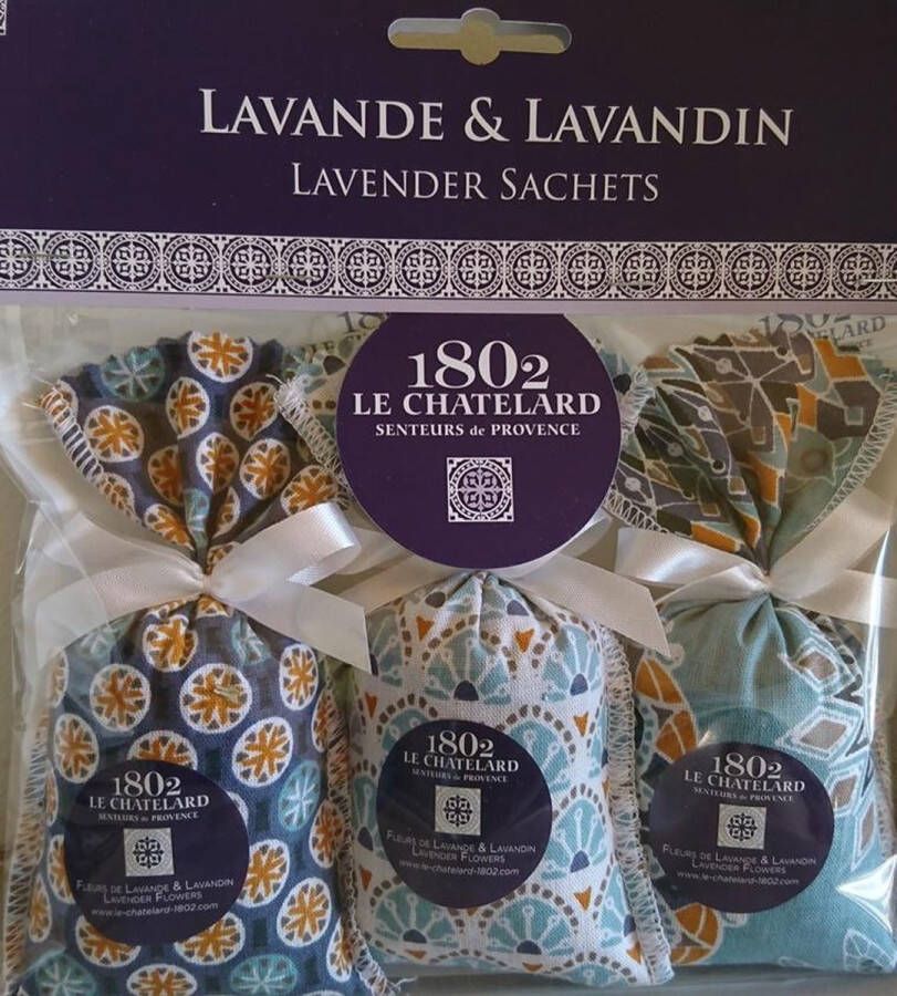 Le Chatelard 1802 Geurzakjes met Lavendel en Lavandin Bleu azur (3 x 18 gram) Geurzakjes voor in kledingkast