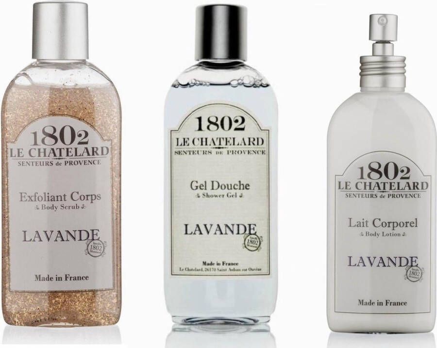 Le Chatelard 1802 Set : Body Scrub Douche Gel en Body Lotion Lichaamsverzorging lavendel