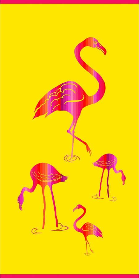 Le comptoir Strand badlaken flamingo print 75 x 150 cm microvezel