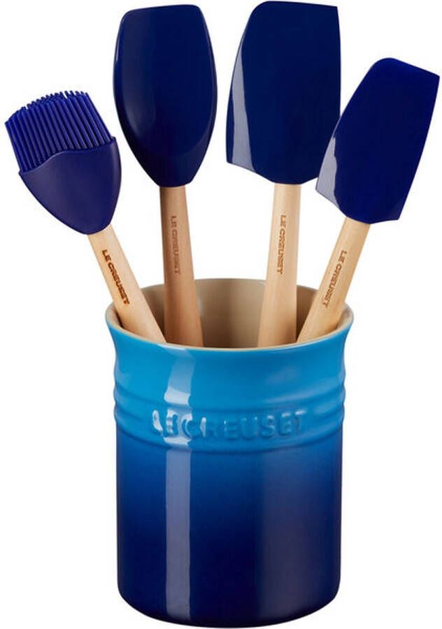 Le Creuset aardewerken spatelpot met 4 premium spatels azure