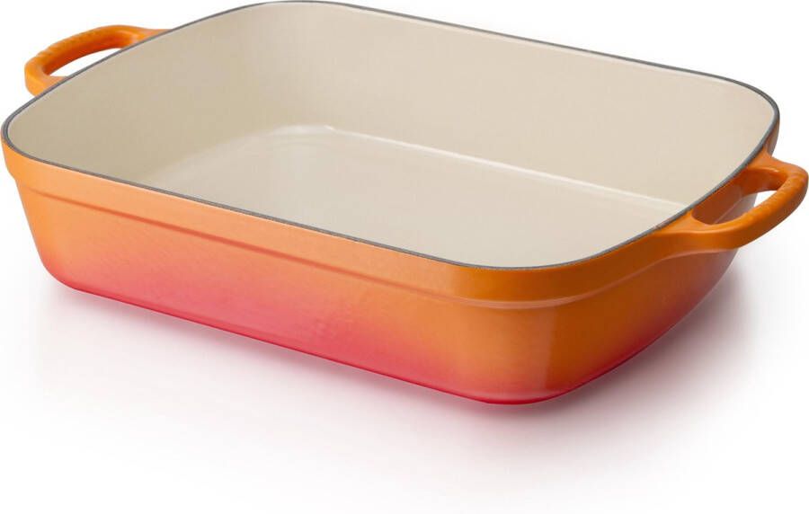 Le Creuset Gietijzeren rechthoekige braadslede in Oranje-rood 5l 33cm